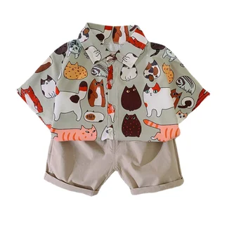 1-5Y roupas de Crianças Meninos Curto mangas de camisa + Shorts de Duas peças de conjunto de Verão Bebê, roupas para crianças de Lazer Cartoon Roupa