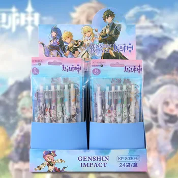 12/60pcs Genshin Impacto Novos Pressione o neutro caneta 0,5 mm preto Ensacados Anime cartoon caneta de Metal comércio por grosso de artigos de papelaria do estudante