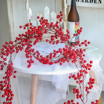 180cm Artificial de frutas Vermelhas de Natal de Vime DIY Garland Ouro Prata Berry Garland Decoração de Natal para a Casa, Decoração de Ano Novo