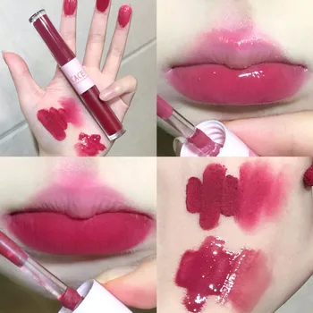 1pcs de Cabeça Dupla Lip Gloss Vermelho Sexy Lábio Maquiagem Lábio Lama Espelho de Água Gloss Lip Esmalte Matte Batom coreana de Cosméticos