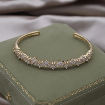 2023 francês de Moda, de jóias de ouro 14K plated de Luxo zircão geométricas abertura pulseira de mulheres Elegantes da noite acessórios de festa