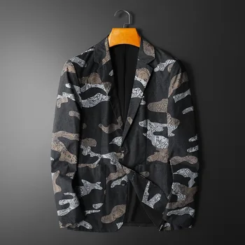 2023 Moda Artesanal de Impressão Atender a Primavera e o Outono Nova Blazer Casaco de Roupas masculinas Cinza M-5XL Jaqueta