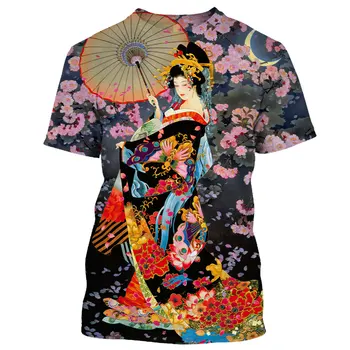 2023 Moda Verão Japonês Gueixa Samurai T-Shirt dos Homens Casual Hip Hop e Streetwear Impressos em 3D Unisexo de Manga Curta-O-pescoço Tees