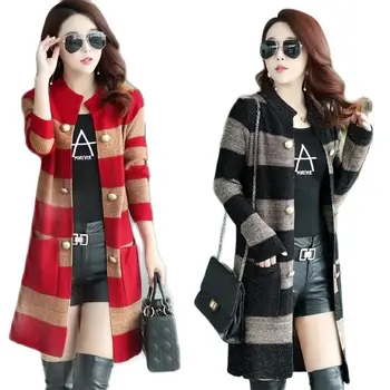 2023 Outono Inverno Mulheres Outwear Nova Moda Tamanho Grande Soltas coreano Versátil Camisola Cardigan da Mulher de Casaco comprimento Médio de Malhas