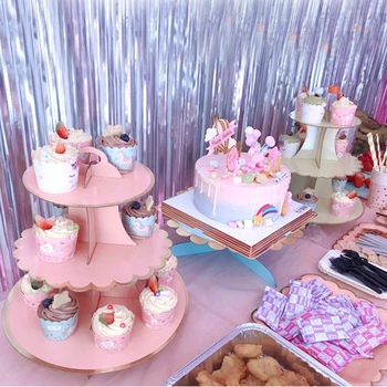 3-Camada de Descartáveis Rodada de Aniversário de Cupcake de Sobremesa DIY de Papel Craft Stand Sobremesa da Cremalheira de exposição da Festa de Casamento de Suprimentos Bolo de Ferramentas