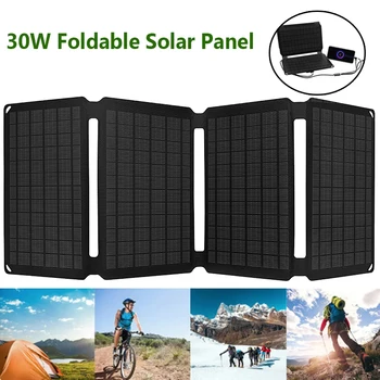 30W Painel Solar ETFE 5V 12V Dobrável Célula Solar Carregador de Bateria do Banco do Poder para o Telefone Móvel de Acampamento, Caminhadas, Escalada de Pesca