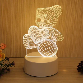 3D Acrílico Noite de Luz LED USB Quarto de Luz da Lâmpada de Natal, Festa de Aniversário, Dia dos Namorados Decoração infantil Dom Nightlight