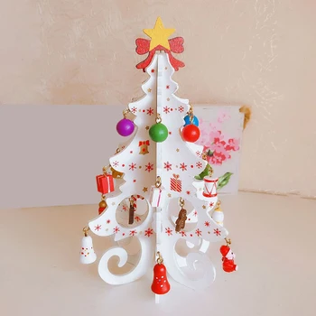 3D Árvore de Natal Com Pingente de Crianças Artesanal DIY de Madeira de Árvore de Natal Cena Layout Decorações de Natal Enfeites de 19cm