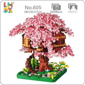 605 Arquitetura Sakura Flores De Cerejeira Casa De Árvore Do Jardim Mini Blocos De Diamante Tijolos De Construção De Brinquedo Para As Crianças Do Presente Sem Caixa