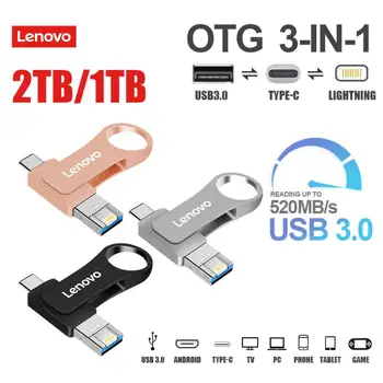 A Lenovo USB 3.0, a Pen Drive de 2 TB 1 TB 512GB de Alta Velocidade Pendrive Tipo-c 3 Em 1 Unidade Flash USB Dispositivo de Armazenamento Impermeáveis U Vara