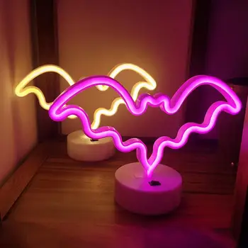 A Luz da noite Flicker-free Halloween Bat Sinal de Néon, Lâmpada Forma de Trabalho Ornamento Usb/pilhas de Néon do Diodo emissor de Luz para os Vendedores