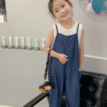 A primavera E o Verão das Meninas de Calças Estilo coreano Suspensórios Jeans Solta Macacão de Calça de Bebê, Roupas de Crianças Roupas para Crianças