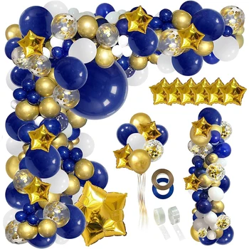 Azul Marinho Balloonns Garland Arco Kit Ouro Branco Confete Bola De Estrelas Folha De Balão De Festa De Aniversário, Formatura, Chá De Bebê Decora
