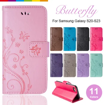 Borboletas Padrão De Telefone Flip Case Para Samsung Galaxy S23 Ultra S22 S20 S21 Titular Do Cartão Tampa Traseira