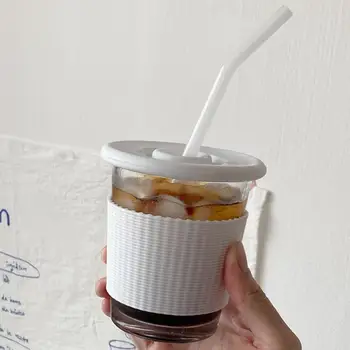 Caneca de café Resistente ao Calor Engrossado Copo de Vidro com Tampa da Palha de Louça Simples Estilo Quente Bebidas Frias do Copo
