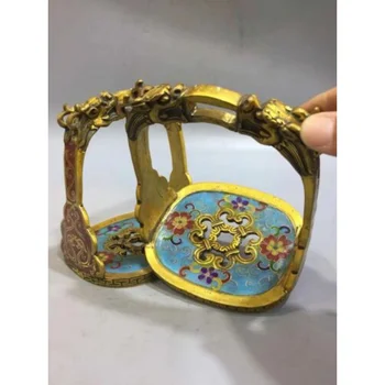 Chinês Antigo Cloisonne Boutique Decorativos Esmalte Estribo Pares