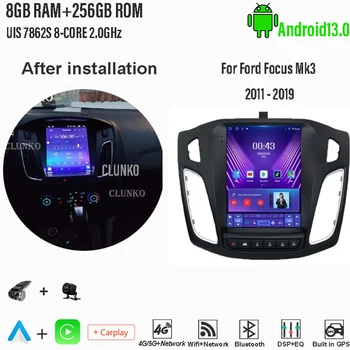 Clunko Para Ford Focus Mk3 2011 - 2019 Android auto-Rádio Estéreo Tesla Multimídia com Tela de Jogador Carplay Auto 8G+256G 4G, Bluetooth