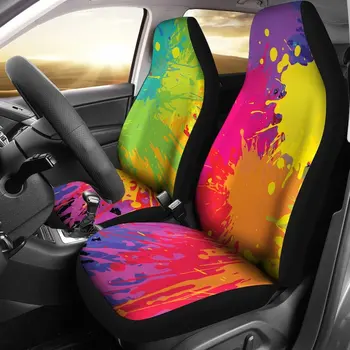 Colorido Paint Splatter Assento de Carro Par de Cobre, 2 Assento Dianteiro, Cobre, Carro Tampas do Assento, Tampa de Assento para Carro, cadeira de Carro Protetor de Carro