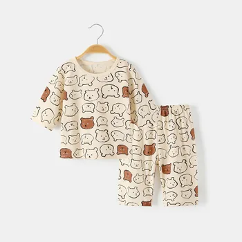 Crianças Pijamas de Verão, Leve e de Algodão Dividir Meados de manga Bebê Pijama Conjunto de Recém-nascidos Vestido