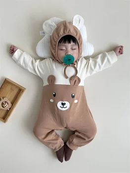 Encantadora Do Urso Do Bebê Macacão De Bebê Com Roupas De Meninos Meninas Cartoon Outono Coreano Onesie Romper Do Bebê Recém-Nascido Festa Macacão Com Chapéu