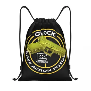 Glock Cordão Mochila Mulheres Homens Ginásio de Esporte Sackpack Dobrável EUA Revólver Pistola Logotipo Shopping Bag Saco