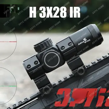 H3x28IR Óptica Riflescope Vista Verde Vermelho Fixo Rifle Scope Para Caçar Sniper Airsoft Armas De Ar Comprimido Ponto Vermelho Com Montagens
