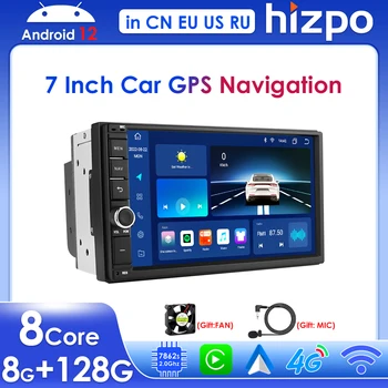HIZPO 4G+64G Universal Estéreo Rádio do Carro de GPS Android 12 Player de Multimídia de Navegação AI Voz SWC Bluetooth para Toyota, Nissan, KIA
