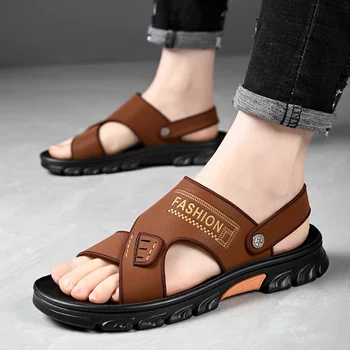 Homens Sandálias De 2023 Novo No Verão de Couro Macio, antiderrapante Sapatos de Praia Para os Homens Waterproof Casual, Chinelos Sandalias Zapatos Hombre