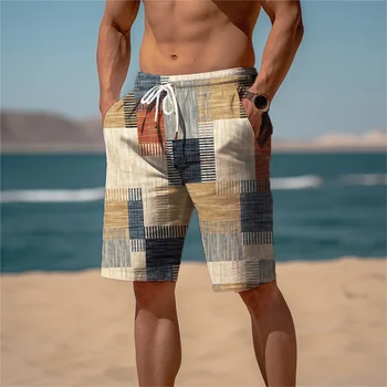 Homens Suor de Shorts de Praia, Shorts de Terry Shorts Cordão Elástico na Cintura Impressão 3D Gráfico de Xadrez Faixa Respirável Suave Curto Diária