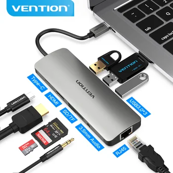 Intervenção Thunderbolt 3 Dock Adaptador Hub USB C para HDMI, RJ45, USB 3.0, Áudio de Vídeo Splitter para MacBook Samsung, Huawei USB Adaptador C