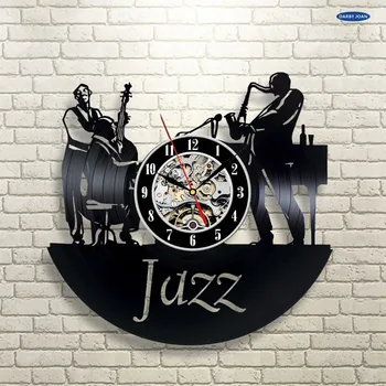 Jazz Arte de Parede de Vinil Relógio de Presente de Quarto de Casa Moderna Registro Vintage de Decoração reloj