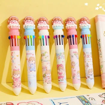 Kawaii Meninas De 10 Cores de Caneta Esferográfica Bonito dos desenhos animados de 0,5 mm Colorido de Tinta de Canetas de Gel de Silicone Pressione Caneta Escritório da Escola de coreano artigos de Papelaria