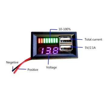 LED Display Digital Voltímetro Testador de Painel para Dc 12V Motocicleta USB 5V2A de Saída