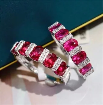 Luxo Feminino Cristal Rosa Vermelha Charme Anel Cor De Prata Anéis De Casamento Para As Mulheres Noiva Bonito Zircão Anel De Noivado
