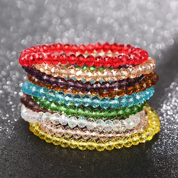 Moda Colorida Braceletes Frisados De Cristal Para As Mulheres Rodada Contas De Vidro Elástica Do Estiramento Bracelete Pulseira Do Sexo Feminino Jóia Feito A Mão