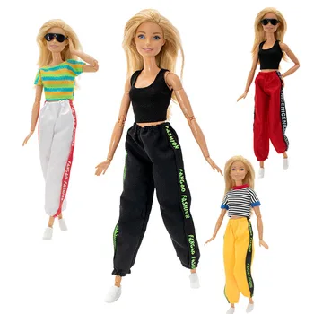 Moda Colorida camiseta Colete Calças Calças de Boneca Conjunto de Roupa para a Barbie Roupas de vestuário Desportivo de 1/6 Bonecas Acessórios Brinquedos