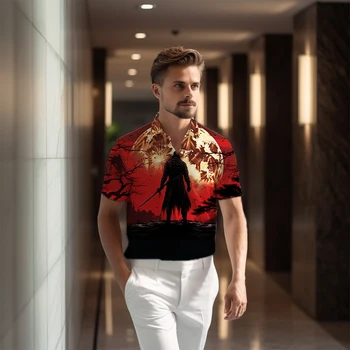 Moda masculina Casual Camisa Assassino de Impressão 3d, Camisa de Manga Curta Simples, Confortável Camisa de Verão Office Férias Camisa