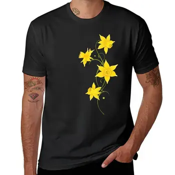 Novo Filigrana Narcisos Flores. Primavera, A Páscoa. T-Shirt de roupas vintage t-shirt de homem, homens de manga comprida t-shirts