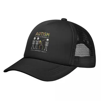 O autismo É Uma Habilidade Diferente Enxugando Esqueleto Trucker Hat Exterior de Malha Boné de Beisebol Consciência Chapéu Ajustável Sol Cap Lavável