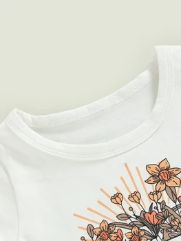 O bebê Meninas Floral Print T-shirt Manga Curta e de Babados, Calças Definido para o Verão