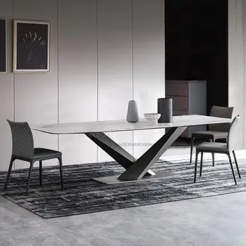 O Conjunto De Jantar 6 Cadeiras Moderno, Com Mesa De Mármore Para Grande Apartamento Italiano Minimalista Da Mesa Da Cozinha, A Família Utilizados Em Alta Qualidade