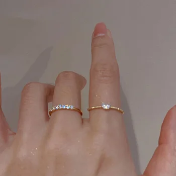 O coreano Zircão Coração Conjunto de Anéis para as Mulheres 2PCS de Ouro de Cor Ajustável Abertura do Anel de Dedo de Jóias