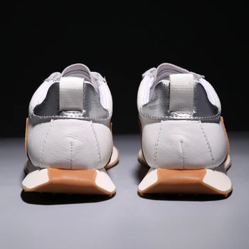 Originalidade Sapatilha de Moda Unissex Couro de Bezerro Rodada-dedo do pé, masculina Casual Sapatos Cheio de Grãos de Couro antiderrapante Mulheres Tênis 42
