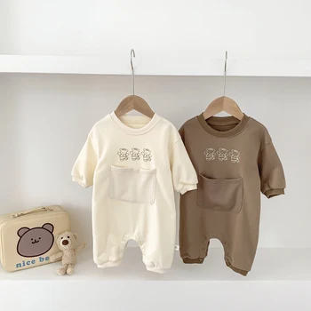 Outono e inverno Romper do Bebê Manga Longa 2 Cores ursinho de Impressão Infantil Meninos Macacão de Roupas de Bebê de Algodão 0 a 24 Meses