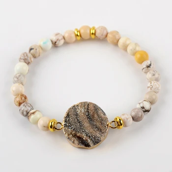 Pedra Natural Howlite Turquesa Perla O Bracelete De Cristal De Quartzo Charme Pulseiras Artesanais Meditação Jóias Acessórios Para Mulheres