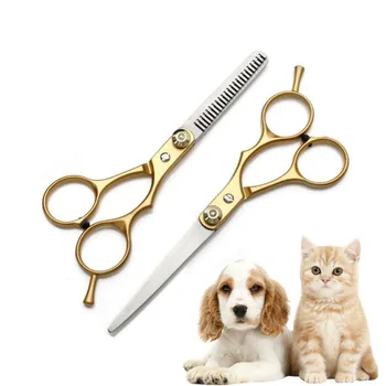 Pet Grooming Tesoura Profissional Cabeleireiro ouro Tesoura para Cães Afiada Desbaste / Curva Tesoura Dog Grooming Beleza Ferramenta