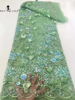Pode Laço de Luxo Africano 3D Tecido de Renda 2023 Novo Nupcial Tecido de Renda francesa Net Noivo de Paetês Bordados em Tule de Renda Para Vestido de Festa