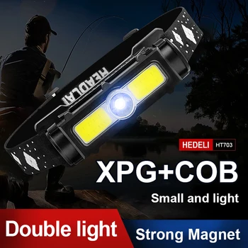 Potente Lanterna de Cabeça XPG+COB Portátil Mini Pesca Farol Recarregável USB Cabeça de Tocha de Luz Acampamento de Pesca Holofote