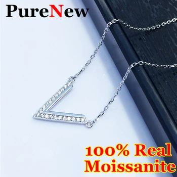 PureNew em Forma de V de Mulheres Moissanite Colar de Prata 925 Colar Exclusivo Moissanite Colar de Diamantes para as Mulheres de Presente