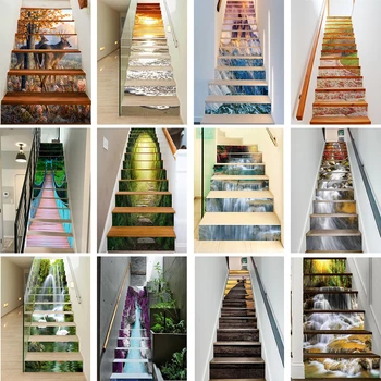 PVC Impermeável Auto-adesivo Escada Autocolante Paisagem 3D Destacável artigo Etiqueta da Arte do Home Escada Decoração Mural